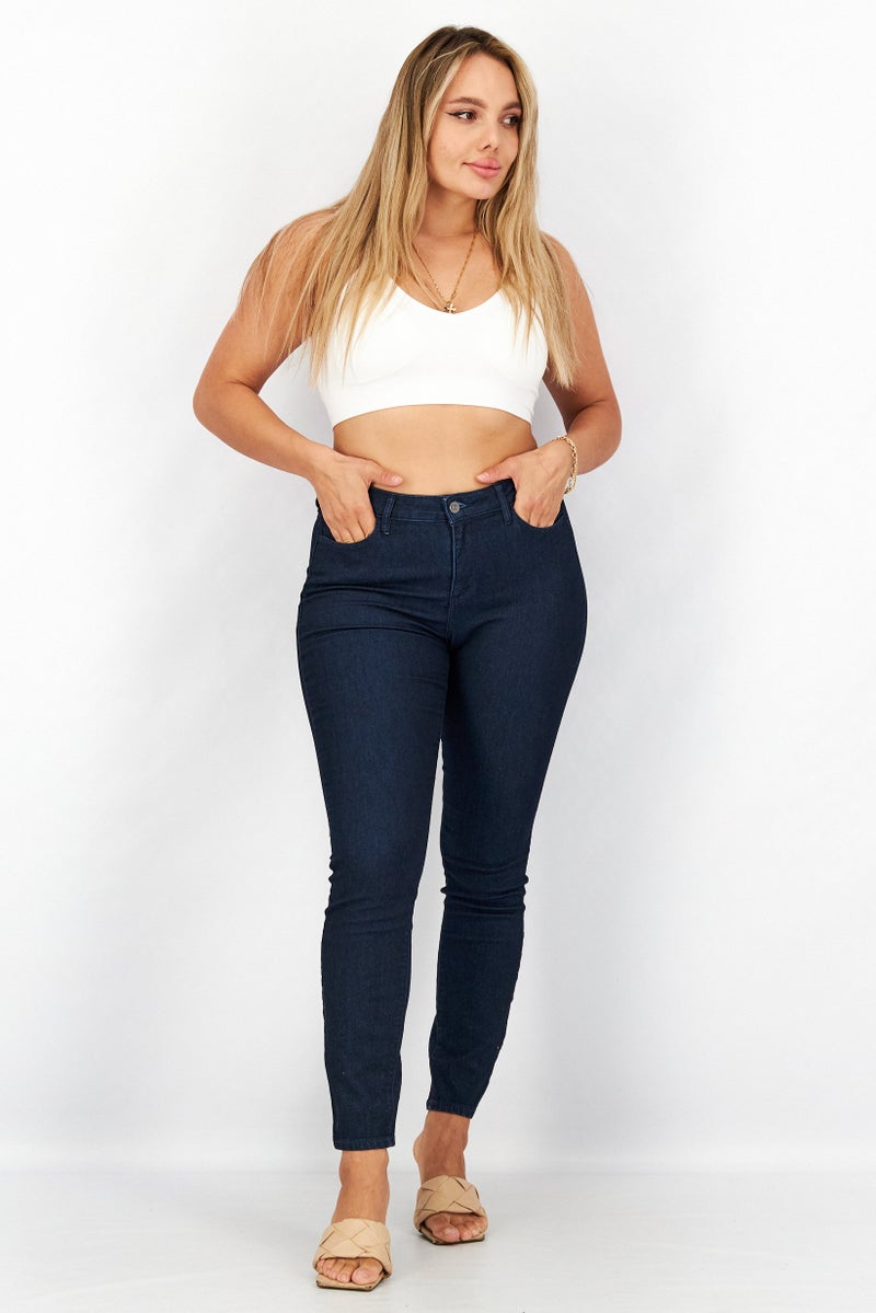 armani AX Armani Exchange Women Skinny Fit Plain Non-Stretchable Denim Jeans, Navy - Image 4